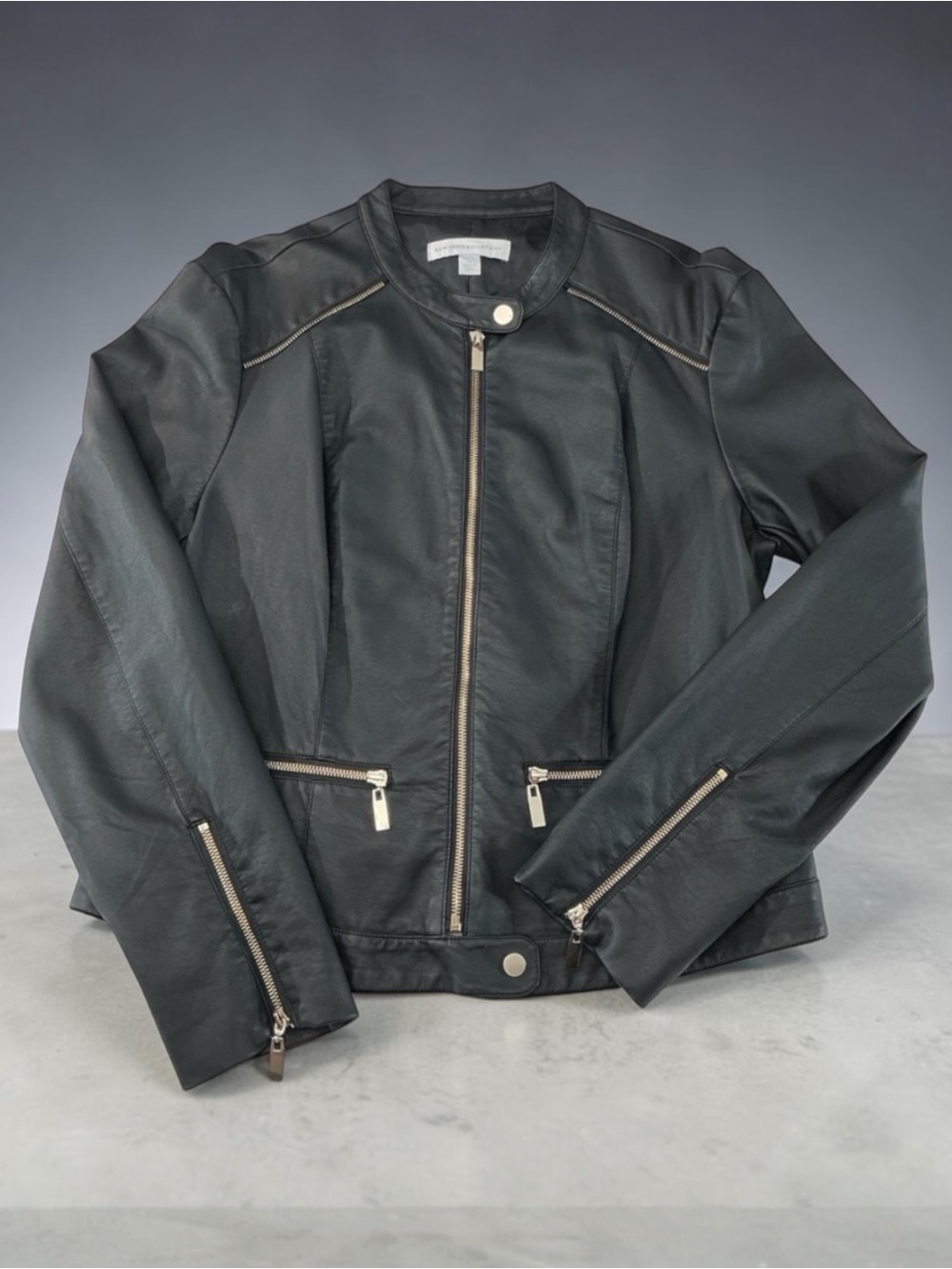 Vintage Y2K New York & Company Black Faux Leather Jacket